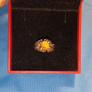 Silver Ring with Vibrant Orange Gemstone